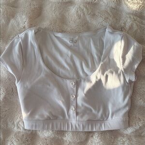 ALO Yoga Women's White Ribbed Button Crop Top